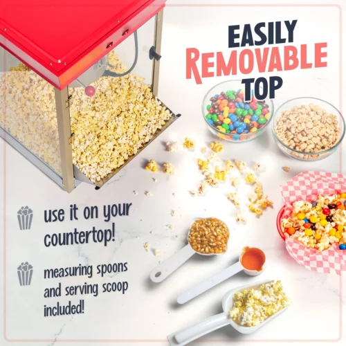 Vintage New 10-Ounce Professional Popcorn & Concession Cart - 59 Inches Tall -Nostalgia Food NKPCONCRT10RD 04 RemovableTop