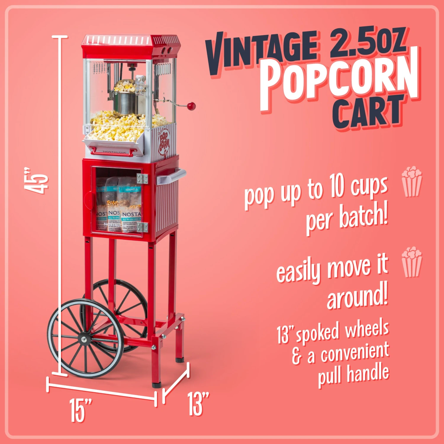 Vintage 2.5-Ounce Popcorn Cart, 45-Inches Tall 2 Vintage 2.5-Ounce Popcorn Cart, 45-Inches Tall - Image 2