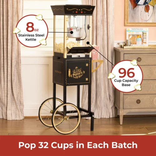 Vintage Professional Popcorn Cart - NEW 8-Ounce Kettle - 53 Inches Tall - Black 9 Vintage Professional Popcorn Cart - NEW 8-Ounce Kettle - 53 Inches Tall - Black -Nostalgia Food NKPCRT8BK features1