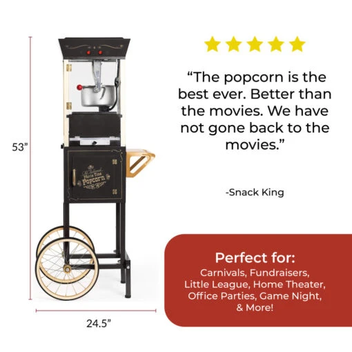 Vintage Professional Popcorn Cart - NEW 8-Ounce Kettle - 53 Inches Tall - Black -Nostalgia Food NKPCRT8BK stars5