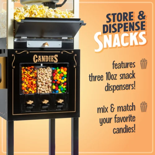 Candy & Snack Dispensing 8 Oz. Popcorn Cart, Black & Gold -Nostalgia Food NKPCRTCD8BG 02 snacks B09RC73K55