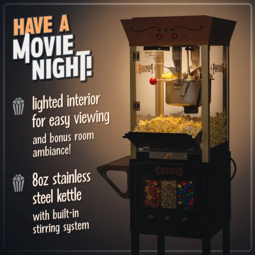 Candy & Snack Dispensing 8 Oz. Popcorn Cart, Black & Gold -Nostalgia Food NKPCRTCD8BG 03 light B09RC73K55