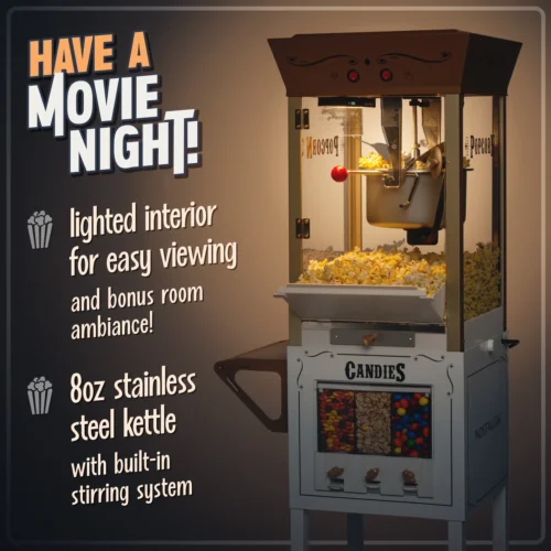 Candy & Snack Dispensing 8 Oz. Popcorn Cart -Nostalgia Food NKPCRTCD8IVY 02 movienight