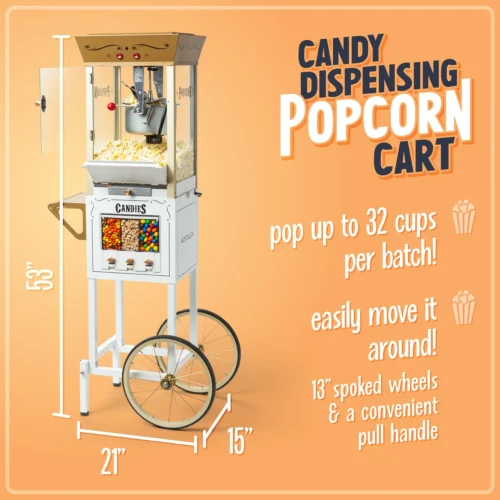 Candy & Snack Dispensing 8 Oz. Popcorn Cart -Nostalgia Food NKPCRTCD8IVY 04 measurement