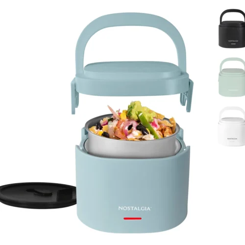 Nostalgia 20 Oz. Portable Heated Lunch Box -Nostalgia Food NLB25CHB HEROw colors exploded MAIN scaled