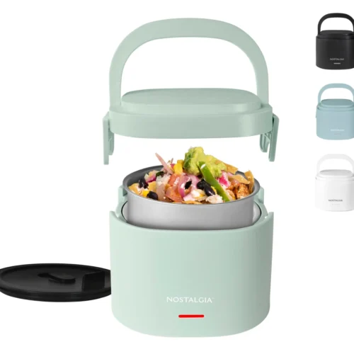 Nostalgia 20 Oz. Portable Heated Lunch Box -Nostalgia Food NLB25SG HEROw colors exploded MAIN scaled