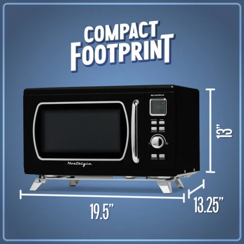 Mid-Century Retro 0.9 Cu. Ft. Microwave, Black -Nostalgia Food NMCMO9FTBK6A 04 CompactFootprint