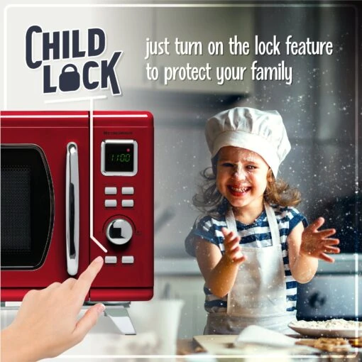 Mid-Century Retro 0.9 Cu. Ft. Microwave, Red 9 Mid-Century Retro 0.9 Cu. Ft. Microwave, Red -Nostalgia Food NMCMO9FTRD6A 03 ChildLock