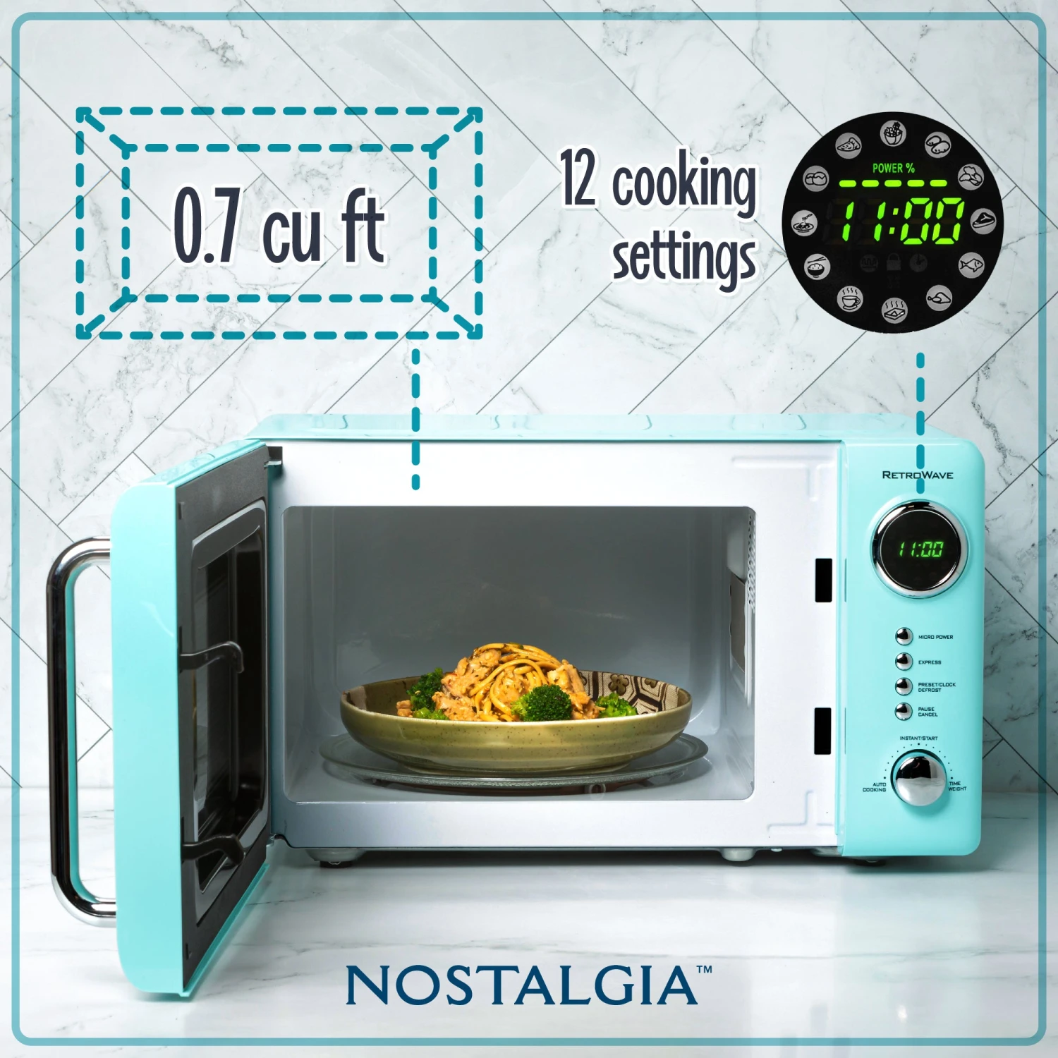 Retro 0.7 Cubic Foot 700-Watt Countertop Microwave Oven - Aqua 2 Retro 0.7 Cubic Foot 700-Watt Countertop Microwave Oven - Aqua - Image 2