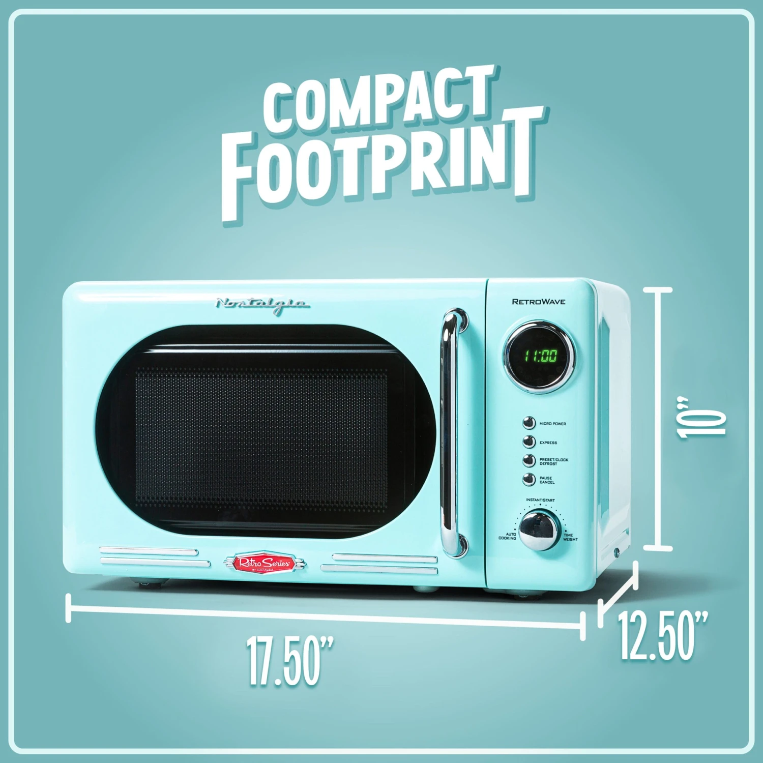 Retro 0.7 Cubic Foot 700-Watt Countertop Microwave Oven - Aqua 5 Retro 0.7 Cubic Foot 700-Watt Countertop Microwave Oven - Aqua - Image 5