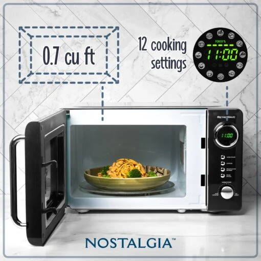 Retro 0.7 Cubic Foot 700-Watt Countertop Microwave Oven - Black -Nostalgia Food NRMO7BK 03