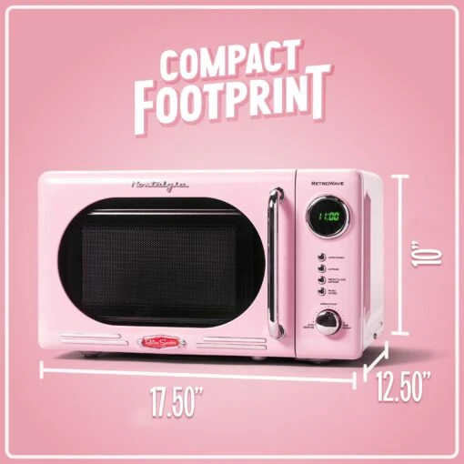 Retro 0.7 Cubic Foot 700-Watt Countertop Microwave Oven - Pink (Derivative) -Nostalgia Food NRMO7PK6A feature 04
