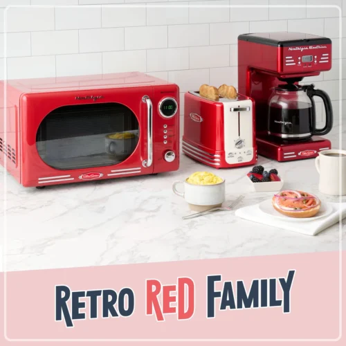 Retro 0.7 Cubic Foot 700-Watt Countertop Microwave Oven - Retro Red -Nostalgia Food NRMO7RD 05 redretrolifestyle noeggsandwich scaled