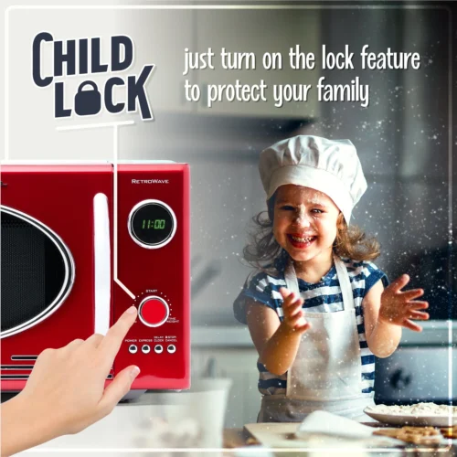 Retro 0.9 Cubic Foot 800-Watt Countertop Microwave Oven - Retro Red -Nostalgia Food NRMO9RR feature 03