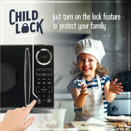 Retro 0.9 Cubic Foot Countertop Microwave Oven, Black -Nostalgia Food NRMOGZ9BK6A 03 ChildLock