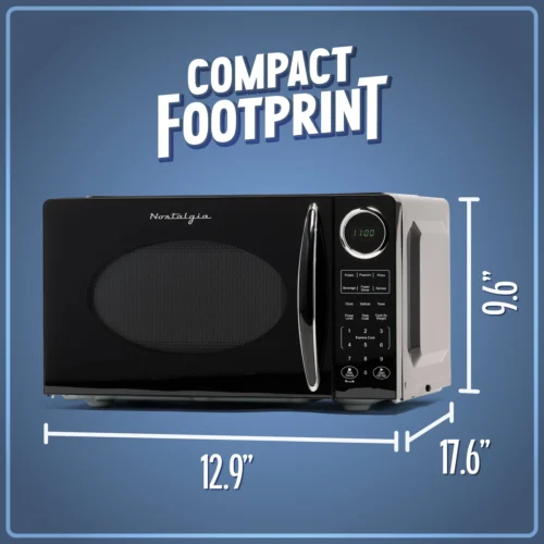Retro 0.9 Cubic Foot Countertop Microwave Oven, Black -Nostalgia Food NRMOGZ9BK6A 04 CompactFootprint