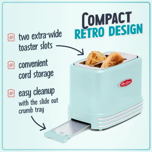 Retro 2-Slice Toaster, Aqua -Nostalgia Food NRTOS2AQ 02 Compact a2828b7e 70ac 4c6a bbdb d7c51c8e1230