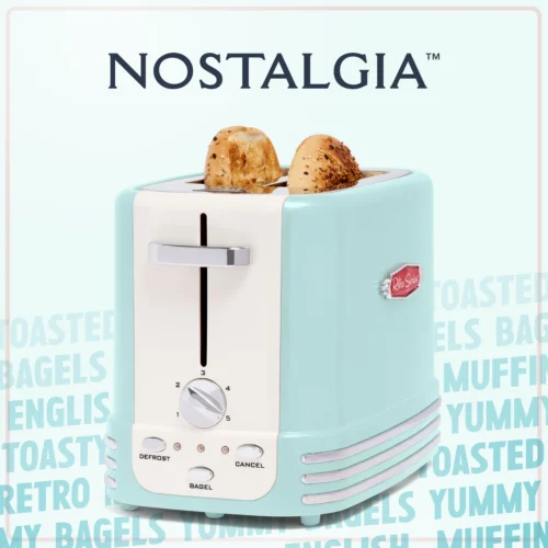 Retro 2-Slice Toaster, Aqua -Nostalgia Food NRTOS2AQ 05 TextLifestyle