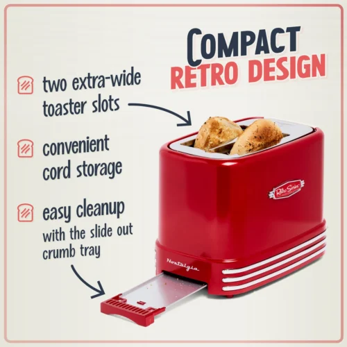 Retro Wide 2-Slice Toaster, Red -Nostalgia Food NRTOS2RR 02 Compact 32f46b80 0adb 4def 8231 9e3f34404a3f