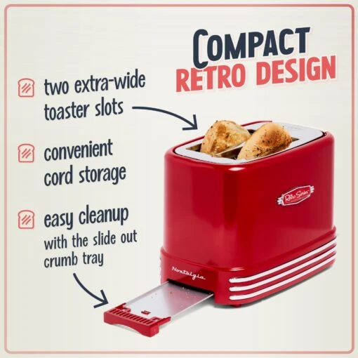 Retro Wide 2-Slice Toaster, Red -Nostalgia Food NRTOS2RR 02 Compact 32f46b80 0adb 4def 8231 9e3f34404a3f