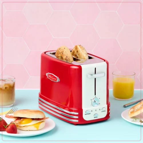 Retro Wide 2-Slice Toaster, Red -Nostalgia Food NRTOS2RR 03 ProductLifestyle