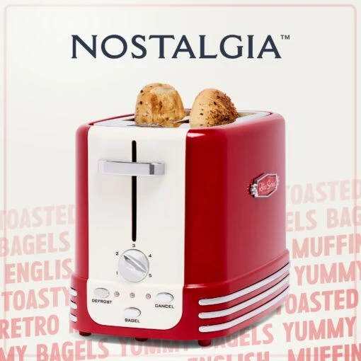 Retro Wide 2-Slice Toaster, Red -Nostalgia Food NRTOS2RR 05 WordBackground