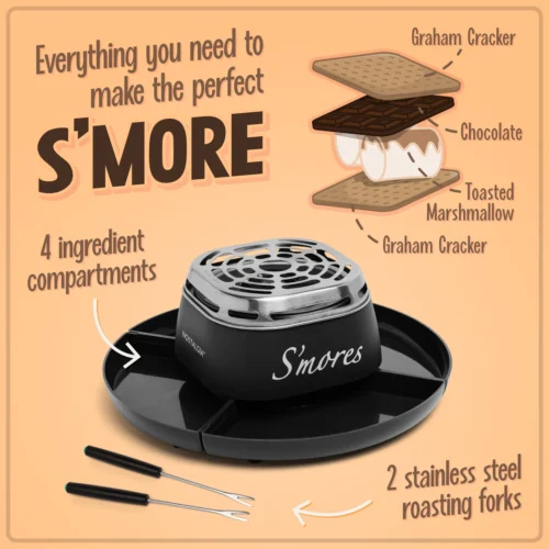 Indoor Electric Stainless Steel S'mores Maker With 4 Compartment Trays -Nostalgia Food NSM200BK6A Image03