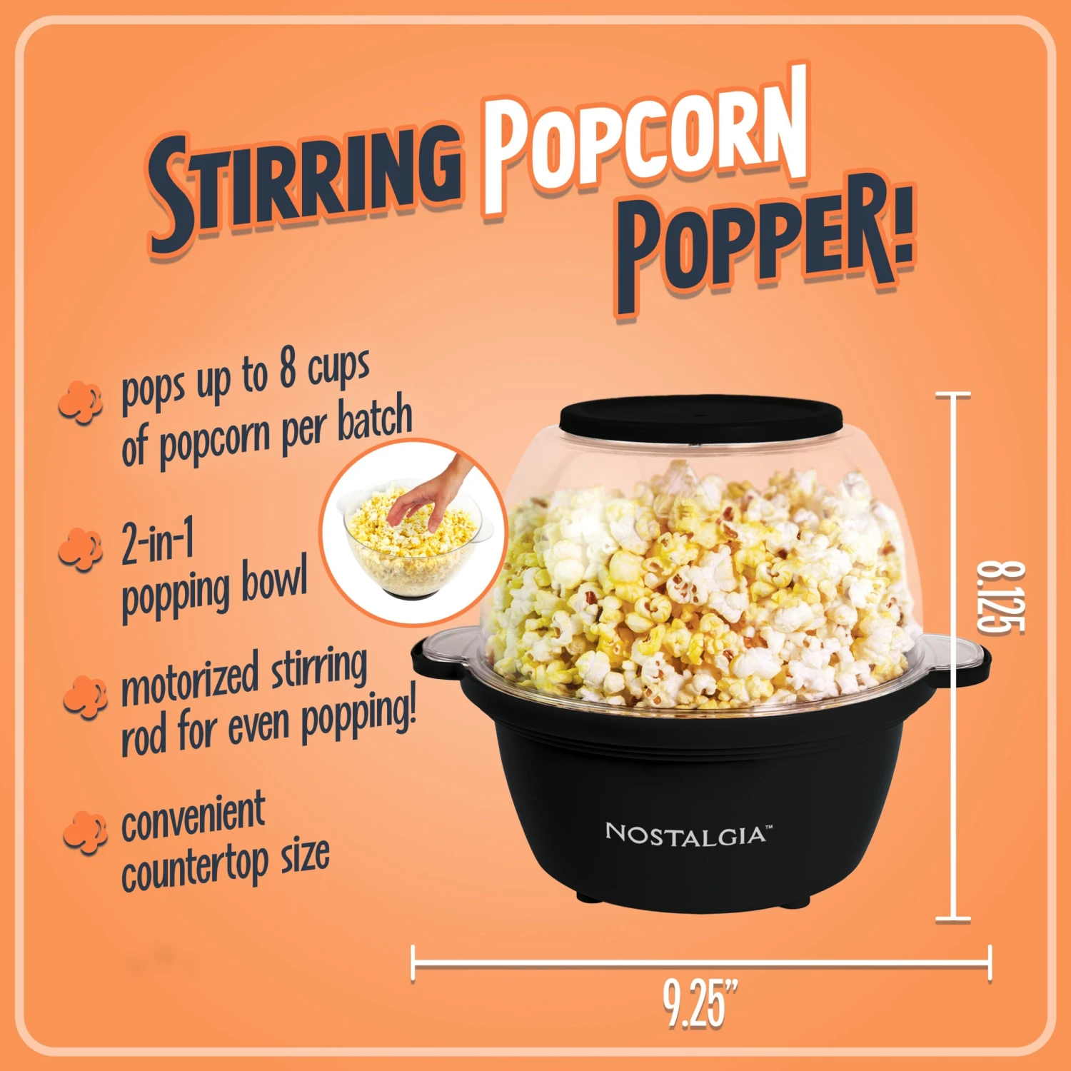 Nostalgia Classic Electric Stirring Popcorn Maker, Makes 8 Cups 4 Nostalgia Classic Electric Stirring Popcorn Maker, Makes 8 Cups - Image 4