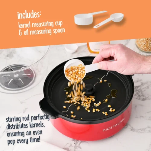 Nostalgia 6 QT Stainless Steel Stirring Popcorn Popper - Red -Nostalgia Food NSPFP6RD 02 Includes scaled