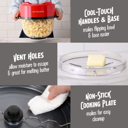 Nostalgia 6 QT Stainless Steel Stirring Popcorn Popper - Red -Nostalgia Food NSPFP6RD 03 details