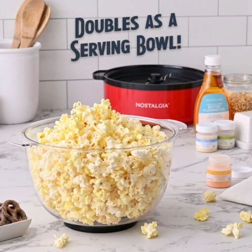 Nostalgia 6 QT Stainless Steel Stirring Popcorn Popper - Red -Nostalgia Food NSPFP6RD 05 servingbowl