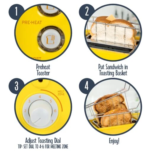 Grilled Cheese Toaster With Easy-Clean Toaster Baskets And Adjustable Toasting Dial -Nostalgia Food NTCS2YW feature 02