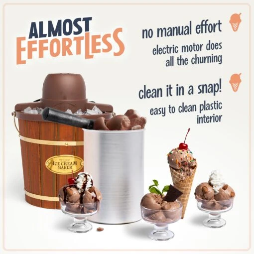 4-Quart Wood Bucket Ice Cream Maker -Nostalgia Food NWICM4DB feature 04