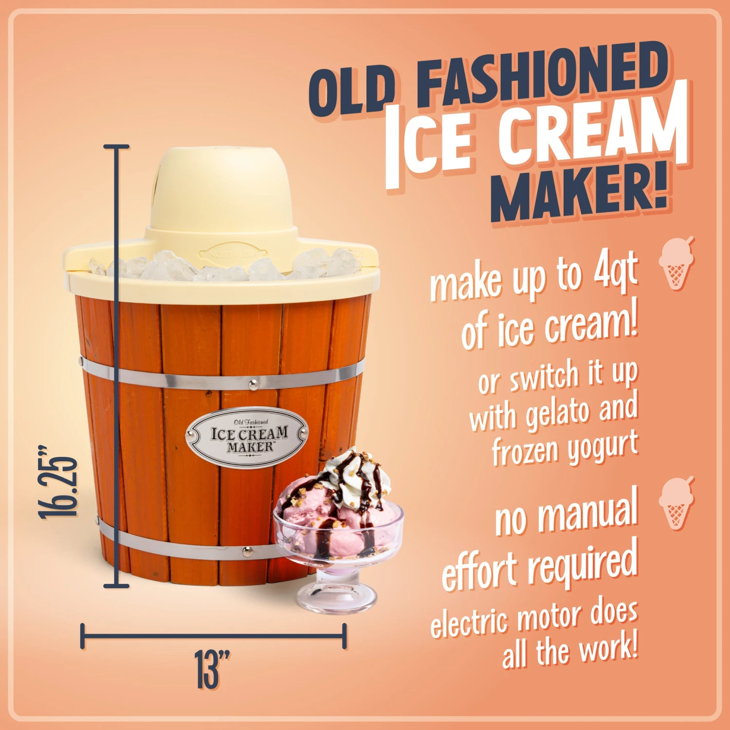 4-Quart Electric Wood Bucket Ice Cream Maker 2 4-Quart Electric Wood Bucket Ice Cream Maker - Image 2