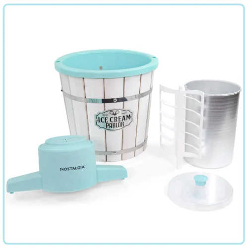 Nostalgia 4-Quart Parlor Wood Bucket Electric Ice Cream Maker - White & Aqua -Nostalgia Food NWICMPRL4WHAQ 06 breakdown bb031810 e59b 4b08 984a d44c7b044968 scaled