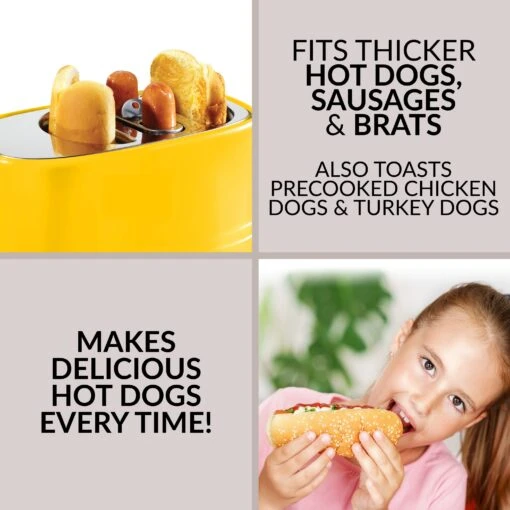 Oscar Mayer 2 Slot Hot Dog And Bun Toaster With Mini Tongs -Nostalgia Food OMHDT600YW feature 02