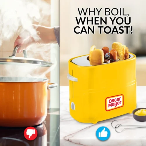 Oscar Mayer 2 Slot Hot Dog And Bun Toaster With Mini Tongs -Nostalgia Food OMHDT600YW feature 05 scaled
