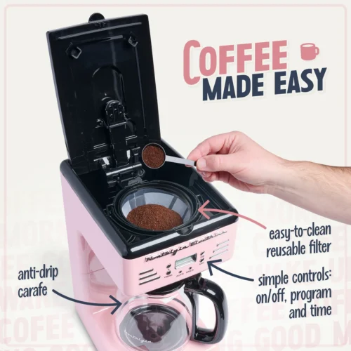 Retro 12-Cup Coffee Maker, Pink -Nostalgia Food RCOF12PK 04 coffeemadeeasy