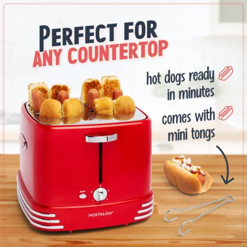 4 Hot Dogs & Buns Pop-Up Toaster -Nostalgia Food RHDT800RETRORED Image03