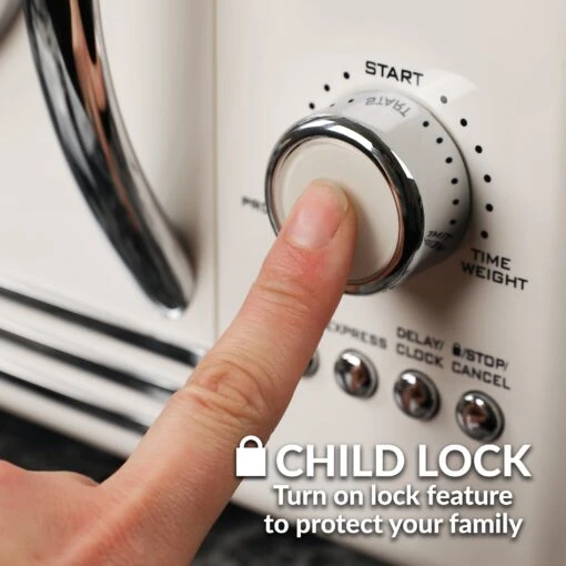 Retro 0.9 Cubic Foot 800-Watt Countertop Microwave Oven - Ivory, RMO4IVY 9 Retro 0.9 Cubic Foot 800-Watt Countertop Microwave Oven - Ivory, RMO4IVY -Nostalgia Food RMO4IVY feature 02