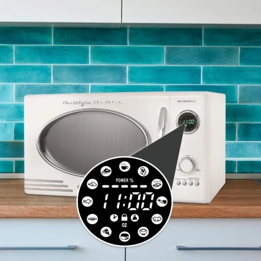 Retro 0.9 Cubic Foot 800-Watt Countertop Microwave Oven - Ivory, RMO4IVY 12 Retro 0.9 Cubic Foot 800-Watt Countertop Microwave Oven - Ivory, RMO4IVY -Nostalgia Food RMO4IVY feature 05
