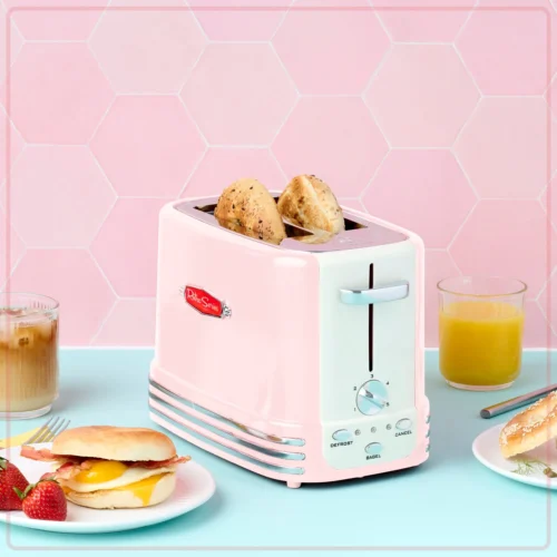 Retro 2-Slice Toaster, Pink -Nostalgia Food RTOS200PK 03 Lifestyle