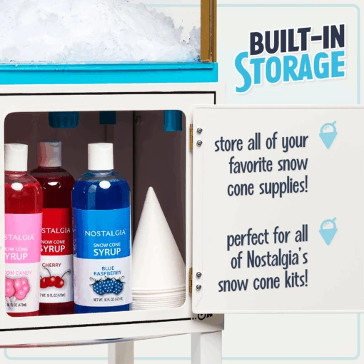 48-Inch Tall Snow Cone Cart -Nostalgia Food SCC399 03 BuiltinStorage