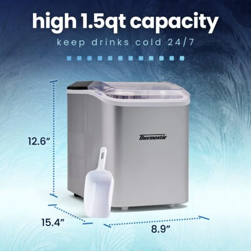 Thermostar 26-Pound Automatic Self-Cleaning Portable Countertop Ice Maker Machine -Nostalgia Food TSICEBNHSC26SL 01 Main