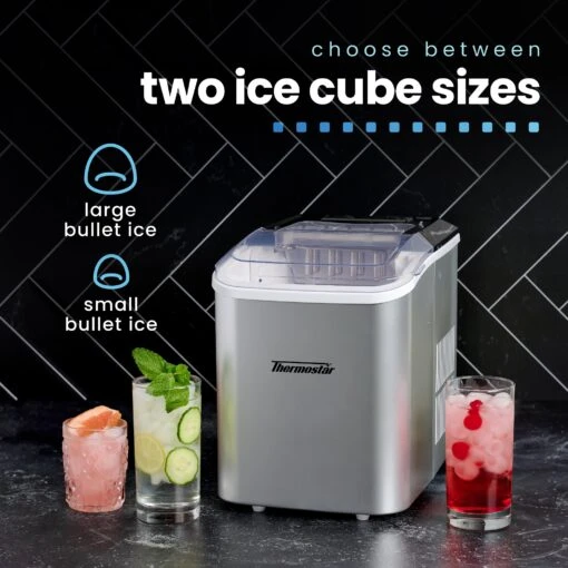 Thermostar 26-Pound Automatic Self-Cleaning Portable Countertop Ice Maker Machine -Nostalgia Food TSICEBNHSC26SL 03 icecubesize