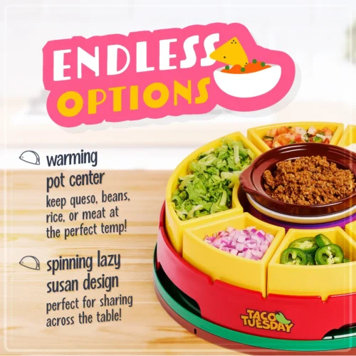 Taco Tuesday Heated Lazy Susan Taco Bar -Nostalgia Food TTLSTB10 02