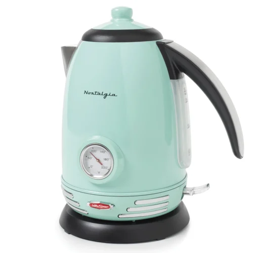 Retro 1.7-Liter Stainless Steel Electric Water Kettle With Strix Thermostat, Aqua