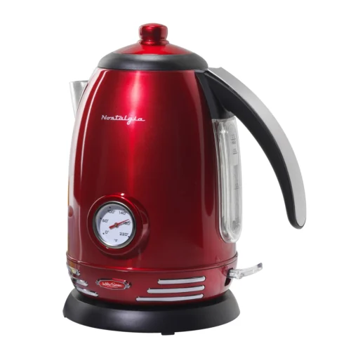 Retro 1.7-Liter Stainless Steel Electric Water Kettle With Strix Thermostat, Retro Red